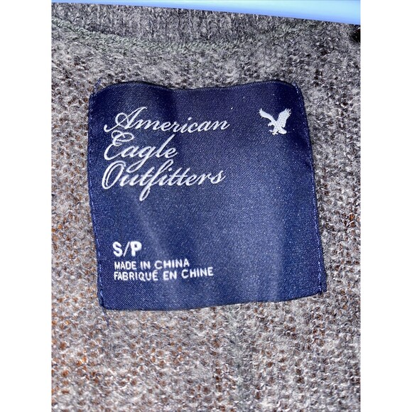 American Eagle Cardigan Sweater Gray Knit Long Line Dark Wool Blend Open Front - Picture 5 of 8